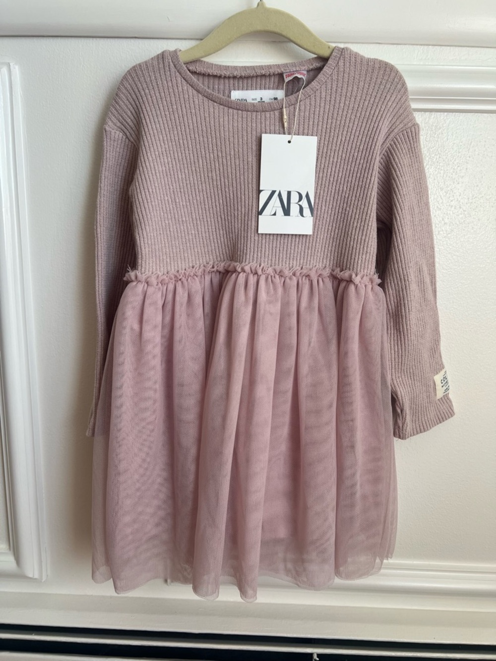 Zara Girls Pink Ribbed Knit Bodice with Tulle Skirt
